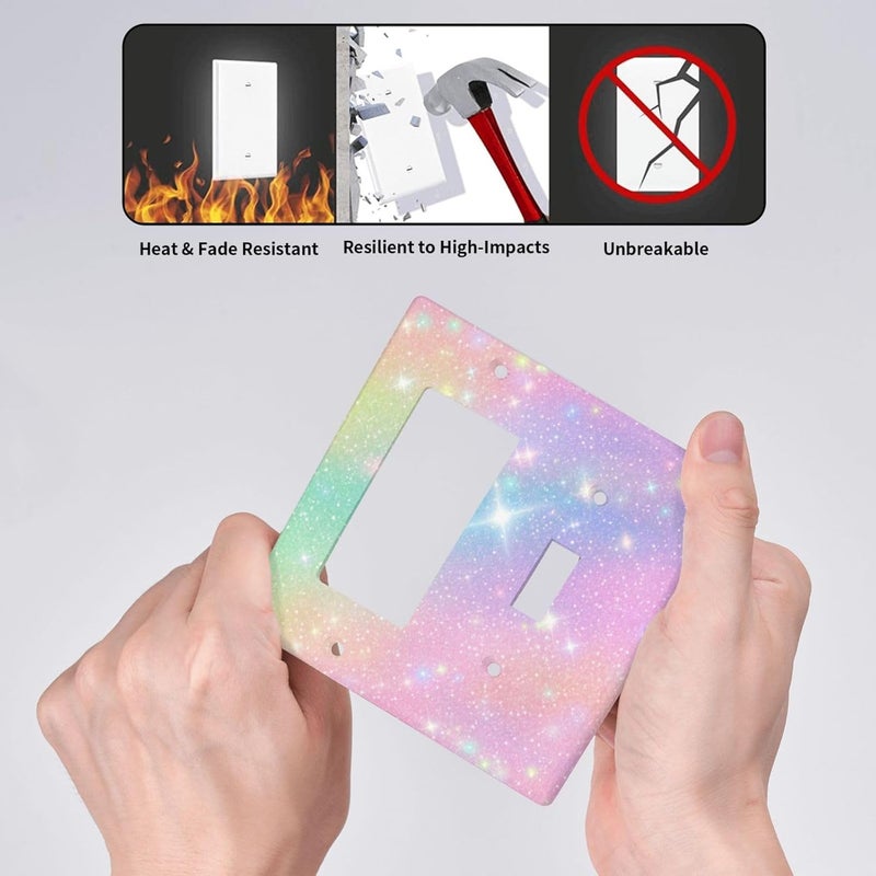 Wuyocha Decorative Outlet Covers Rainbow Shiny Gradient Colors 2 Gang Wall Plate Cover 1 Toggle 1 Rocker Combination Light Switch Plate Covers Jumbo Switch Cover for Kids Room Nursery Decor - Image 5